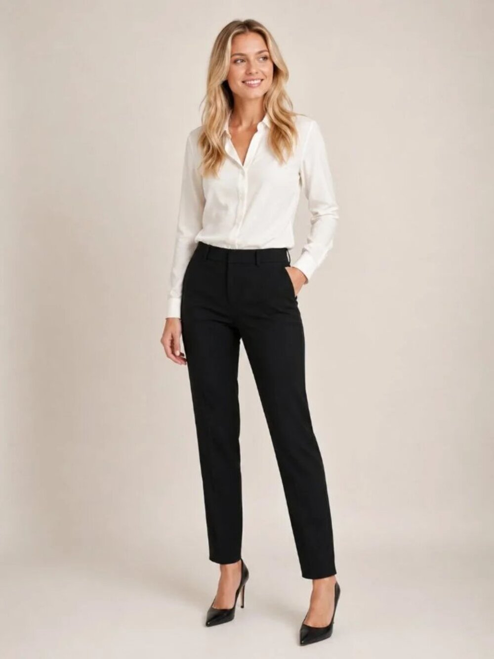 BANANA REPUBLIC Black Wool Harper Crop Straight Leg Dress Trousers - Like New